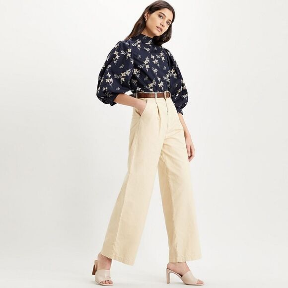 Levi's Premium Pleated High Loose Pants Beige Tan 26 X 30 Brand New Kakhi Tan - Picture 1 of 16